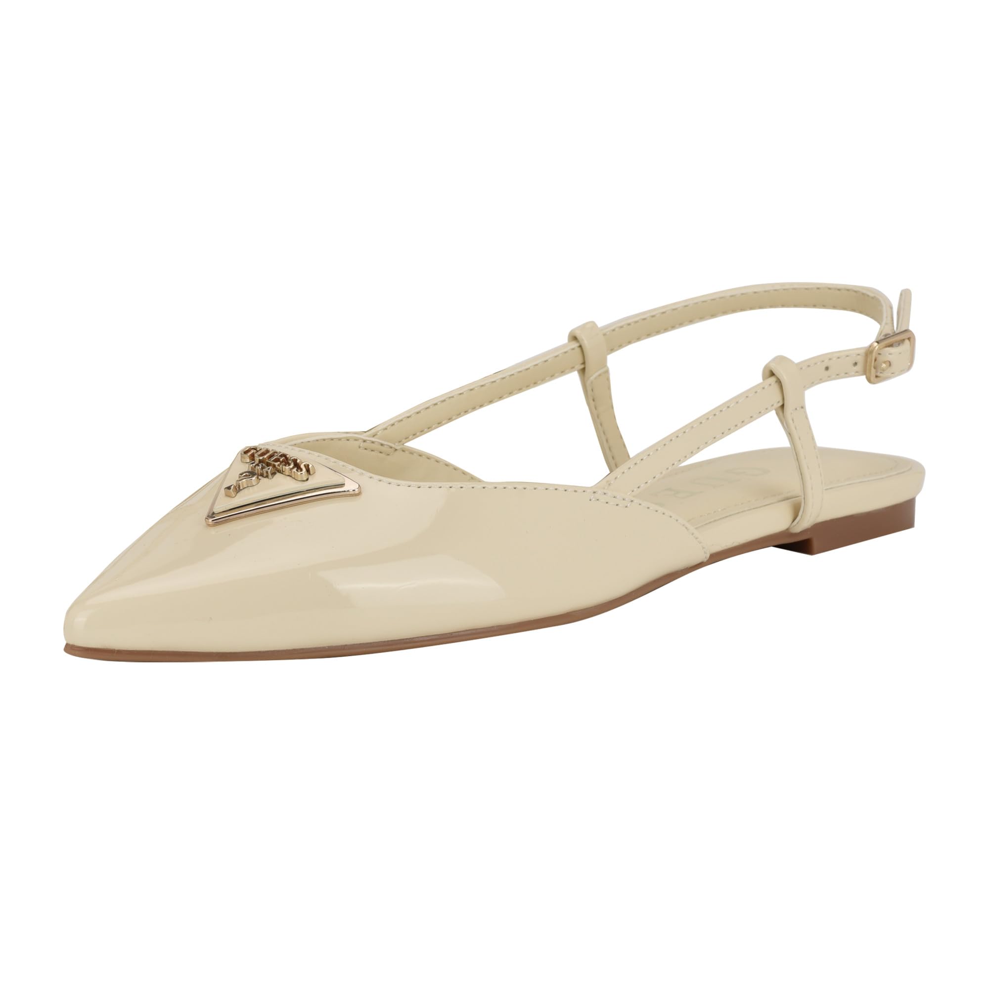 Guess Women’s BEMAS Ballet Flat, Ivory Patent 150, 5