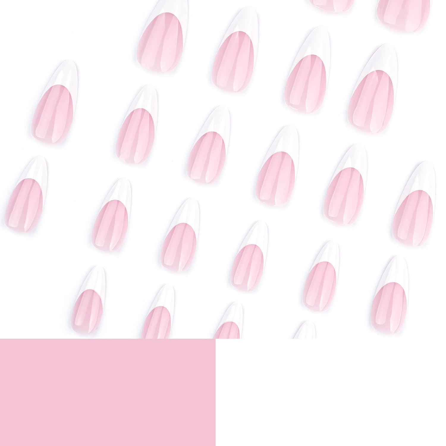 LPOODDNU White French Tip Press on Nails Almond Medium Fake Nails Glossy Pink False Nails with Designs Pink Acrylic Nails Press ons Full Cover Glue on Nails Stick on Nails for Women Manicure 24Pcs - Image 4