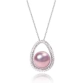 Pink Pearl Necklace for Women, 12mm Freshwater Pearl Jewelry with Purple Single Pendant | with 925 Sterling Silver 18" Chain, Gift for Valentine's Day, Mother's Day, Wife, Mom, Anniversary