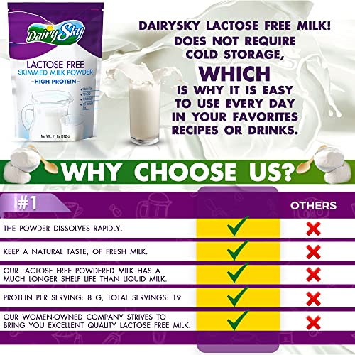 DairySky Lactose Free Milk Powder 11 oz Skimmed Milk Free Non GMO Fat