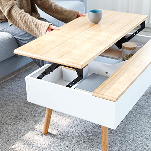 ZEN'S Bamboo Lift Top Coffee Table Hidden Storage White Coffee Tables for Living Room Pricepulse