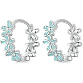 Cute Blue Daisy Flower Small Hoop Earrings for Women Dainty Huggie Pretty Blossom Cartilage Piercing Hoops Studs Elegant Wedding Engagement Statement Jewelry for Mom Daughter
