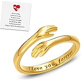 RINHOO FRIENDSHIP Hug Rings for Women Silver Hugging Hands Ring Adjustable 14K Gold Plated Daughter Rings from Mom Jewelry for Couples