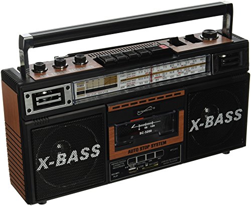SuperSonic Retro Collection Boom Box with AM/FM/SW-1 - SW2 4-Band Radio and Cassette to MP3 Converter,SC-3200 (Wood)