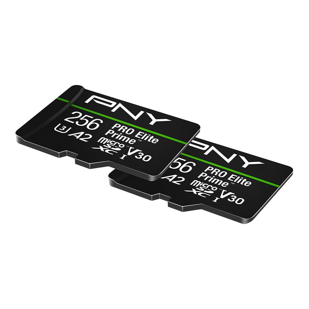 PNY 256GB PRO Elite Prime™ C10 U3 V30 A2 microSDXC Flash Memory Card – Ultra-Fast Speeds, Read 200MB/s, Write 150MB/s, 4K UHD, Full HD, UHS-I, for Smartphones, Drones, Action Cameras, 2-Pack
