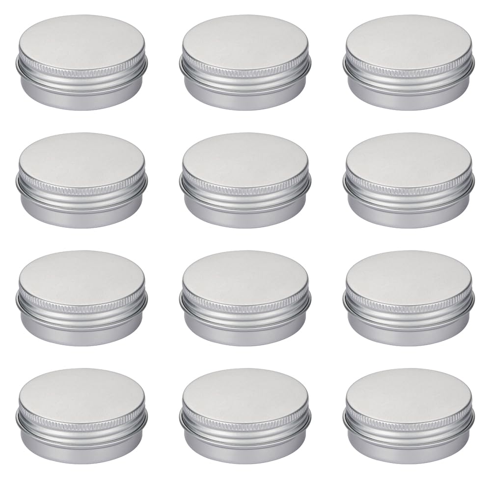 TRKETK 12 Pcs Aluminium Tin Jars, Silver Round Cosmetic Jars with Screw Lids, 30 ml Capacity, Travel & DIY Cosmetics