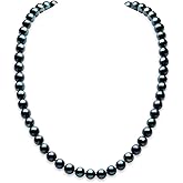 YAMI Tahitian Black Pearl Necklace, Natural Saltwater Cultured Near-Round Pearl Strand with 925 Sterling Silver Clasp, Adjustable Length 18+2IN, Luxury Jewelry Gift for Women, Mother, Wife
