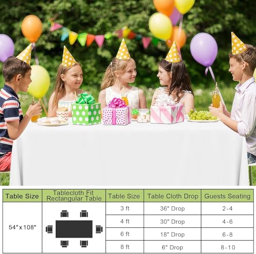 Homaxy Disposable Table Cloth - 6 Pack, Waterproof Plastic Tablecloths Wipe Clean, Decorative Rectangle Leakproof Table Cover for Parties Outdoor, 137 x274 cm, White