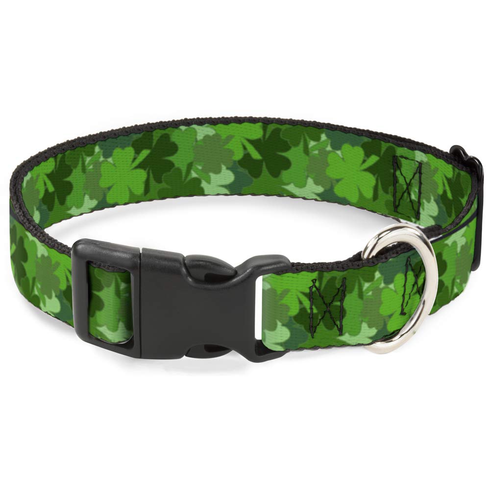 Buckle Down 15-26" St. Pat'S Stacked Shamrocks Greens Plastic Clip Collar, Large