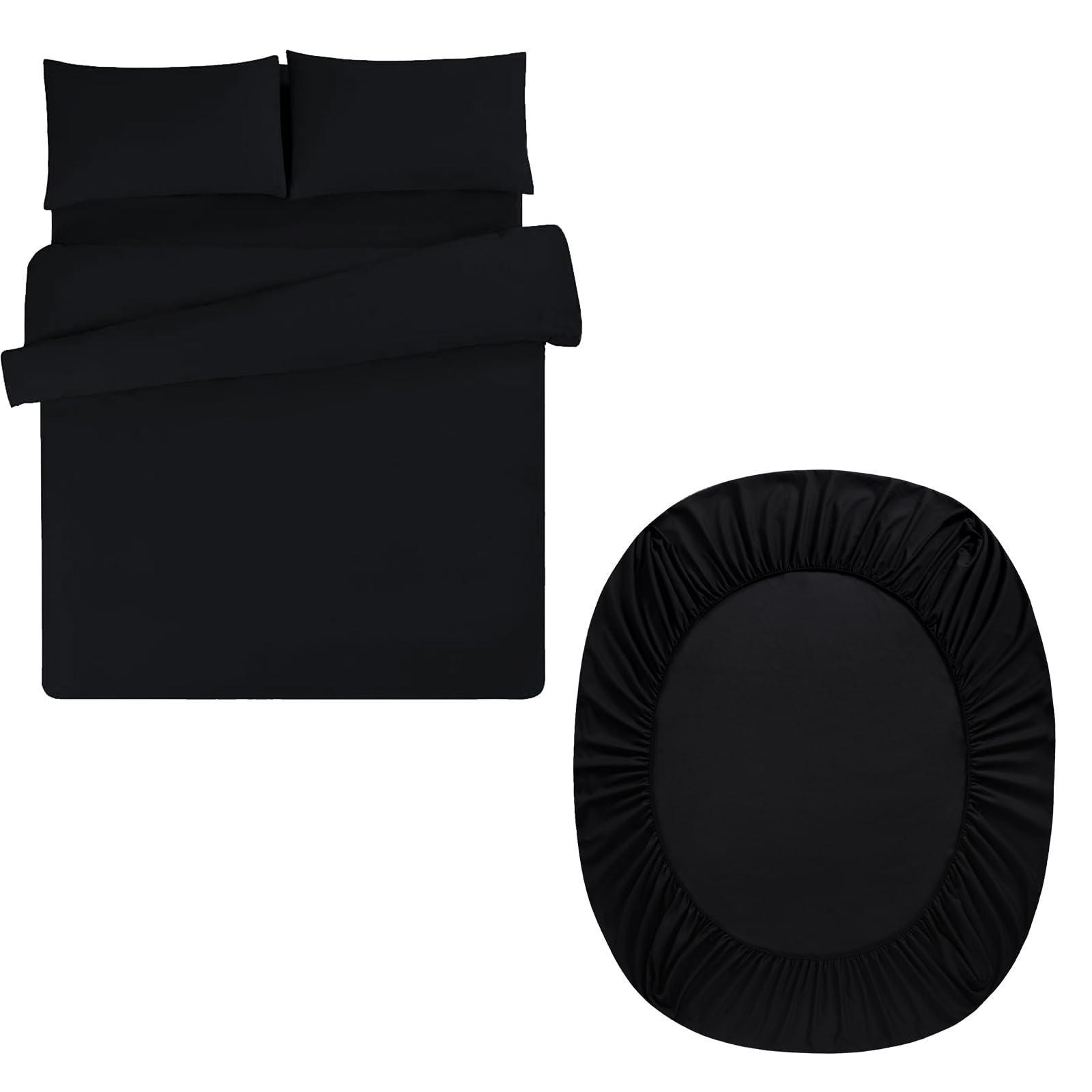 Aisbo Superking Duvet Set with Sheet - Black 4 Pieces Microfiber Bedding Set for Super King Bed, Includes Duvet Cover, Fitted Sheet and Pillowcases