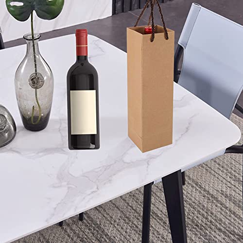 Kraft Paper Wine Gift Bags, Premium Wine Gift Bags with Handles, 20 Kraft Paper Wine Bags for Christmas, Wedding, Party (Brown)