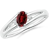 Angara Natural Garnet and Diamond Split Shank Ring in Silver / 14K Solid Gold/Platinum | January Birthstone, Birthday, Engagement, Anniversary, Wedding Jewelry Gift for Women