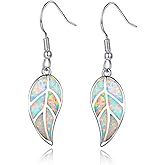 CiNily 18K White Gold Plated Leaf Opal Dangle Drop Earrings for Women Teen Girls Hypoallergenic Opal Jewelry Gift