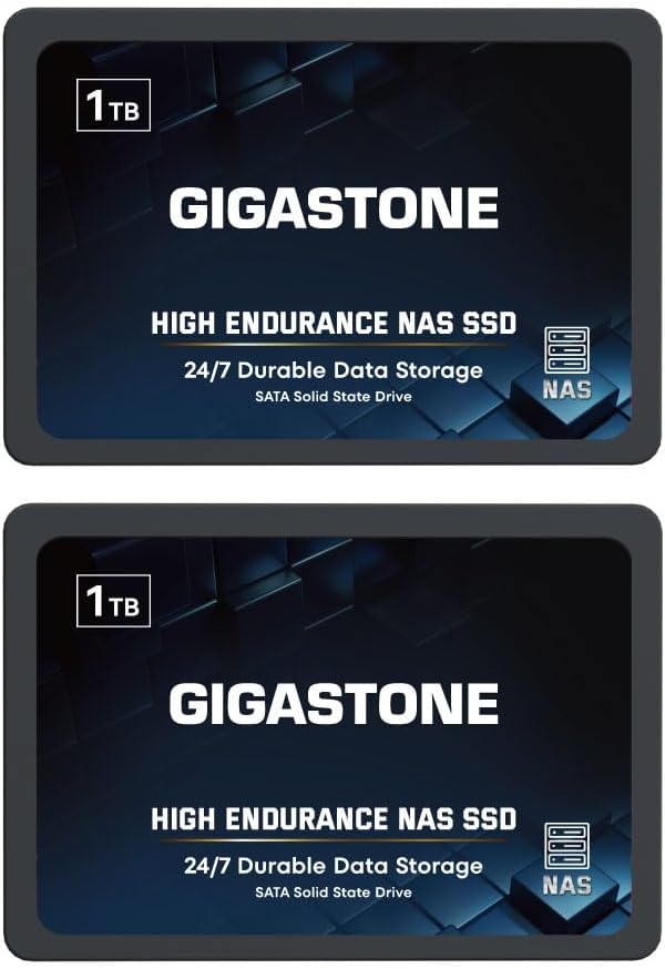 Gigastone 1TB NAS SSD 2-Pack 2.5" SATA TLC 24/7 RAID Internal Hard Drives