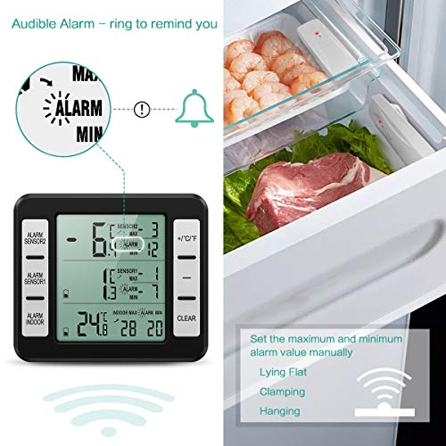 ORIA Refrigerator Thermometer, Wireless Digital Freezer Thermometer with 2 Wireless Sensors