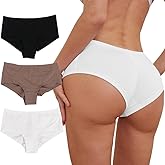 PBQOA Women's Sexy Sports Briefs Ruched Butt Lifting Panties Half Back Soft Active Yoga Underwear 3 Pack
