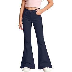 Girls Flare Pants High Waist Slim Fit School Uniform Y2K Bell Bottoms | Back to School Trousers with Pockets