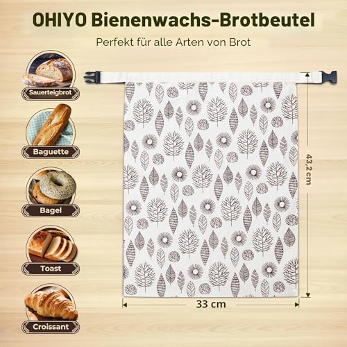 OHIYO Reusable Beeswax Bread Bags 43 cm x 33 cm, Natural Beeswax Coated Cotton Storage Bags for Homemade Bread and Baked Goods (Pack of 2)