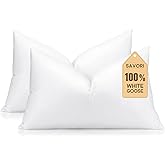 SAVORI Set of 2 Down and Feather Throw Pillow Inserts 12x20 Soft Fluffy Pillow Inserts with 100% Down-Proof Cotton Cover, Decorative Square Cushion Inner for Sofa Couch Bed-White