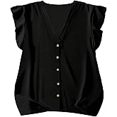 SOLY HUX Women's Plus Size V Neck Ruffle Cap Sleeve Blouse Button Shirts Summer Vacation Tops