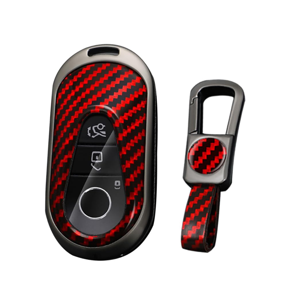 KUNIO Car Key Fob Cover fit for Mercedes Benz C Class W206 S Class W223 C200 GLC 2023 2022 2021 2020 Key Protection Metal Keyless Key Cover Keychain Keyring B Red