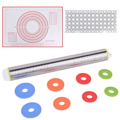 Adjustable Rolling Pin with 2 Silicone Pastry Baking Mat, Heavy Duty
