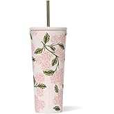 Corkcicle x Rifle Paper Co. 24 oz Cold Cup, Pink Hydrangea | 12-Hour Chill Car-Friendly Fit-BPA-Free Build-No-Sweat Finish-Easy-Sip Opening-Botanical Artwork