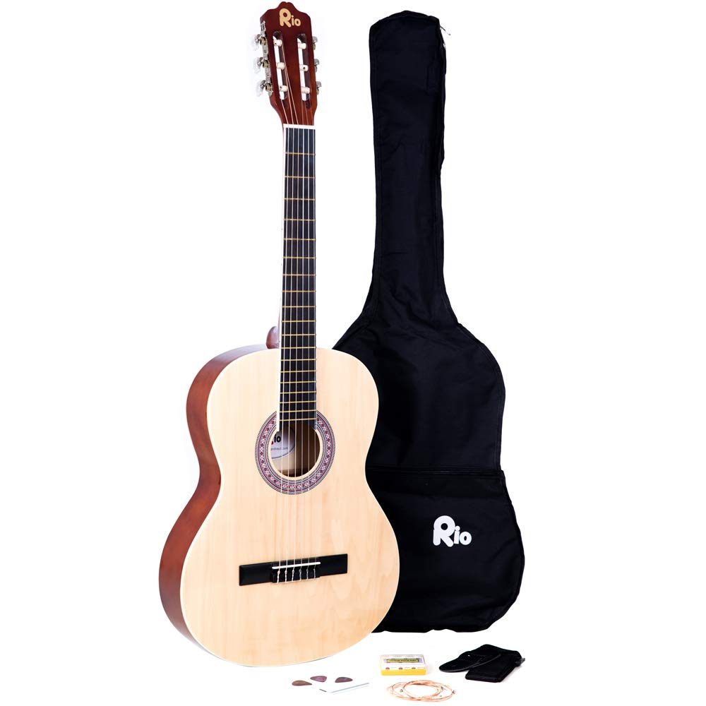 Rio 39'' 4/4 Full Size Acoustic Nylon Classical String Guitar Package Pack - New (Natural)