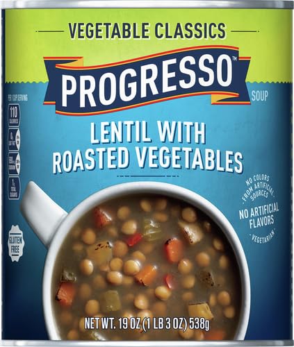 PROGRESSO VEGETABLE CLASSICS, LENTIL WITH ROASTED VEGETABLES CANNED SOUP, GLUTEN FREE, 19 OZ.