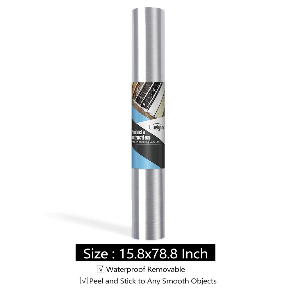 Livelynine Brushed Nickel Peel and Stick Wallpaper Silver Stainless Steel Contact Paper for Appliances Dishwasher Fridge Refrigerator Wrap Cover Adhesive Decorative Vinyl Film 15.8x78.8 in