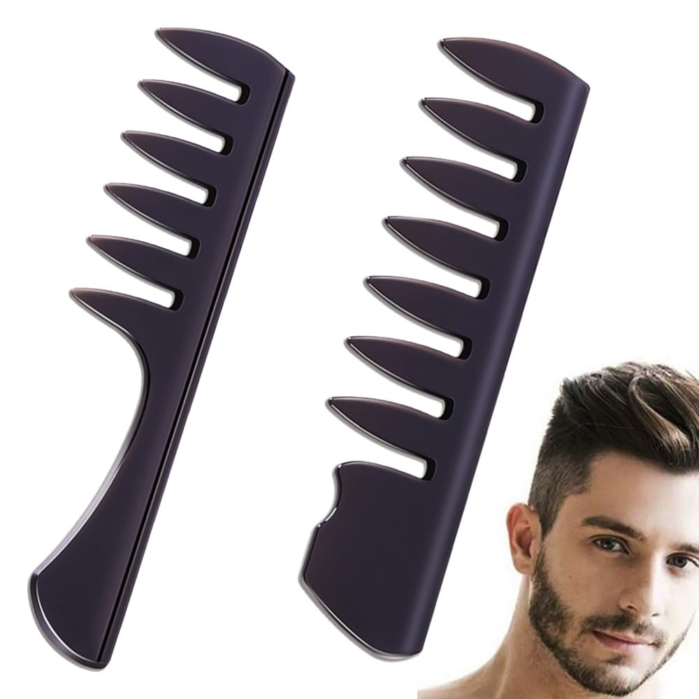 2 Pcs Hair Comb Wide Tooth Comb Fantail Comb Men Styling Comb Great for Afro Wet or Curly Thick Oil Hair