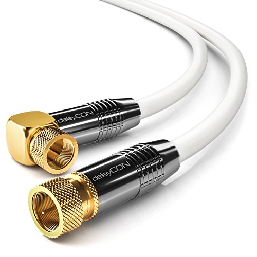deleyCON 10m (32.81 ft.) SAT Antenna Cable Coaxial Satellite Cable Gold-plated F-type connector Right angle Metal Connector UltraHD FullHD - White