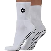 Goods 4 the Girlies Women's Pilates Grip Socks with Flower Embroidery | Non-Slip Crew Socks for Women for Yoga, Barre, Pilates