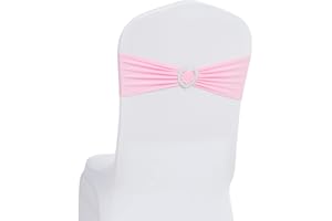 Howhic Pack of 60 Spandex Chair Sashes Bows Stretch Chair Cover Band with Buckle Slider Universal Elastic Chair Ties for Wedding Banquet Party Event Decoration (Pink)