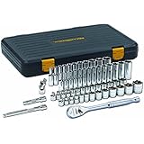 GearWrench 80550P 3/8-Inch Drive SAE/Metric 6 Point Standard and Deep Socket Set, 56-Piece