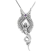 Jewelry Trends Phoenix Angel Rising Sterling Silver Pendant Necklace 18 Amethyst