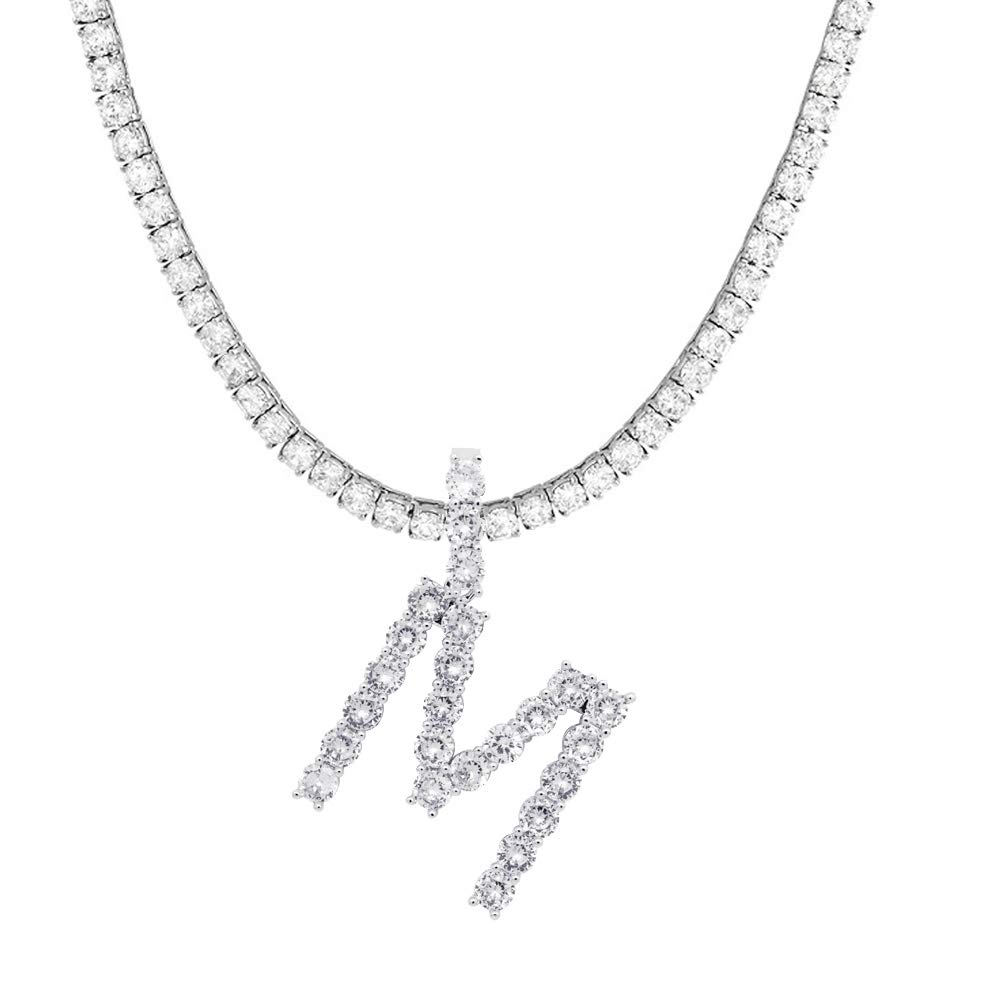 Initial Necklace Silver Tennis Necklaces for Women Tennis Chain custom name necklace Bling CZ personalized Letter Necklace women men, Metal, Cubic Zirconia
