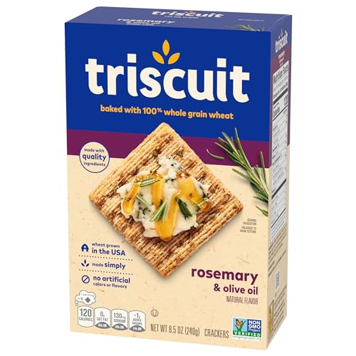 TRISCUIT ROSEMARY & OLIVE OIL WHOLE GRAIN WHEAT CRACKERS, LUNCH SNACKS, SNACK CRACKERS, 8.5 OZ