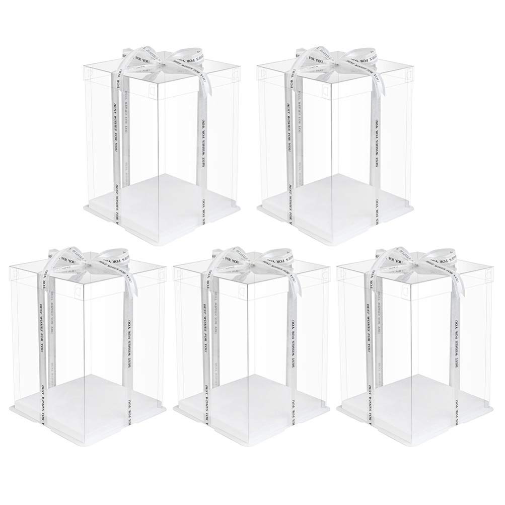 Hemoton 5pcs Transparent Cake Box Candy Gift Box Food Container Carrier Packaging Box for Birthday Baby Shower Wedding (8 inch Double Layers Boxes)