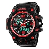 BesWLZ Men Large Dual Dial Analog Digital Quartz Multifunction 50M Water Resistant Watches( Red)