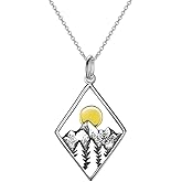 PELOVNY Christmas Gifts 3D Mountain Range Necklace for Women Sterling Silver Wandering River Mountain Valley Sunset Pendant Necklace Nature Jewelry Gift for Nature Lovers and Climbers