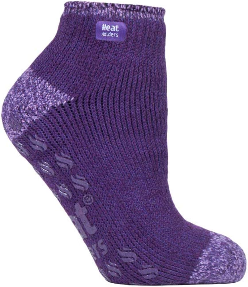 HEAT HOLDERS - Ladies 2.3 tog thermal low cut non slip ankle slipper socks in 4 colours size 4-8 uk (4-8 UK, Purple)