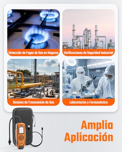 TopTes PT-990 Rechargeable Gas Detector with 28cm Flexible Probe, Detection Range 0-10,000ppm, Data Logging and 3 Types of Alarm, Gas Leak Detector for Propane, Methane - Orange