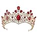 Santfe 3 '' Luxury Gold Bridal Red Teardrop Crystal Rhinestone Tiara Crown Wedding Bride Hair Accessories Quinceanera Pageant Tiaras and Crowns