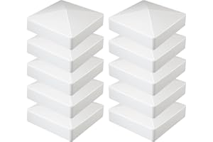 4x4 Post Caps White（Actual 3.5x3.5）10 Pack Pyramid Vinyl Fence Post Caps for Wood Deck Mailbox Decor, UV-Resistant Waterproof
