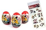 3 Transformers Plastic Surprise Eggs and 1 Sheet of 16 Transformers Temporary Tattoos