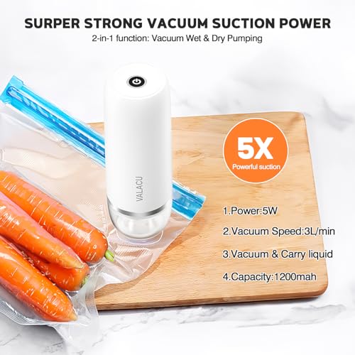 Vacuum Sealer for Sealing Food, Handheld Vacuum Pump Comes with 15 Small Vacuum Seal Bags for Clothing,Travel Vacuum Storage Bags with Electric Pump Suitable for Food, Baby Clothes and Toiletries