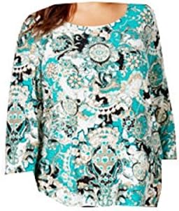 JM Collection Womens 3/4 Sleeve Scoop Neck Top, Teal Feme Jewel, XX-Large