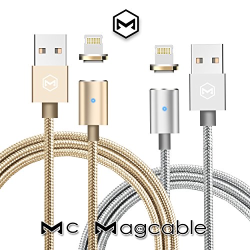 MCDD [Apple MFi Certified] Fast Magnetic Charging Cable 2.4A with LED Made W/ Neodymium (Strong) + Sync Indicating Light Compatible Lightning Apple iPhone, iPad, iPod, MC-MagCable (iPhone Silver)