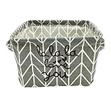 Mziart Stylish Cotton Fabric Small Storage Basket with Handle, Foldable Sundry Book Toy Cosmetic Storage Organizer Box for Home Office Shelves & Desk (Grey Arrows)